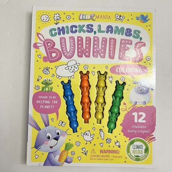 Color Mania Chicks Lambs Bunnies Coloring Set With 12 Stackable Crayons Kit - Picture 1 of 7